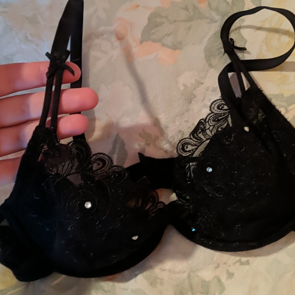 Lepel 32B lacey black bra with rhinestones